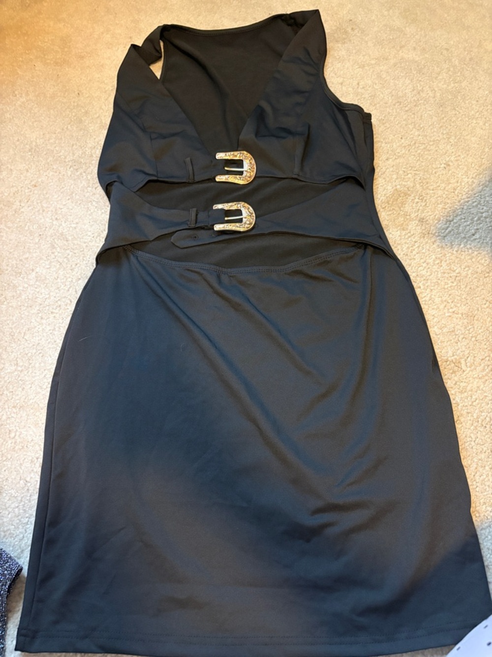 Black sexy gold buckle dress
